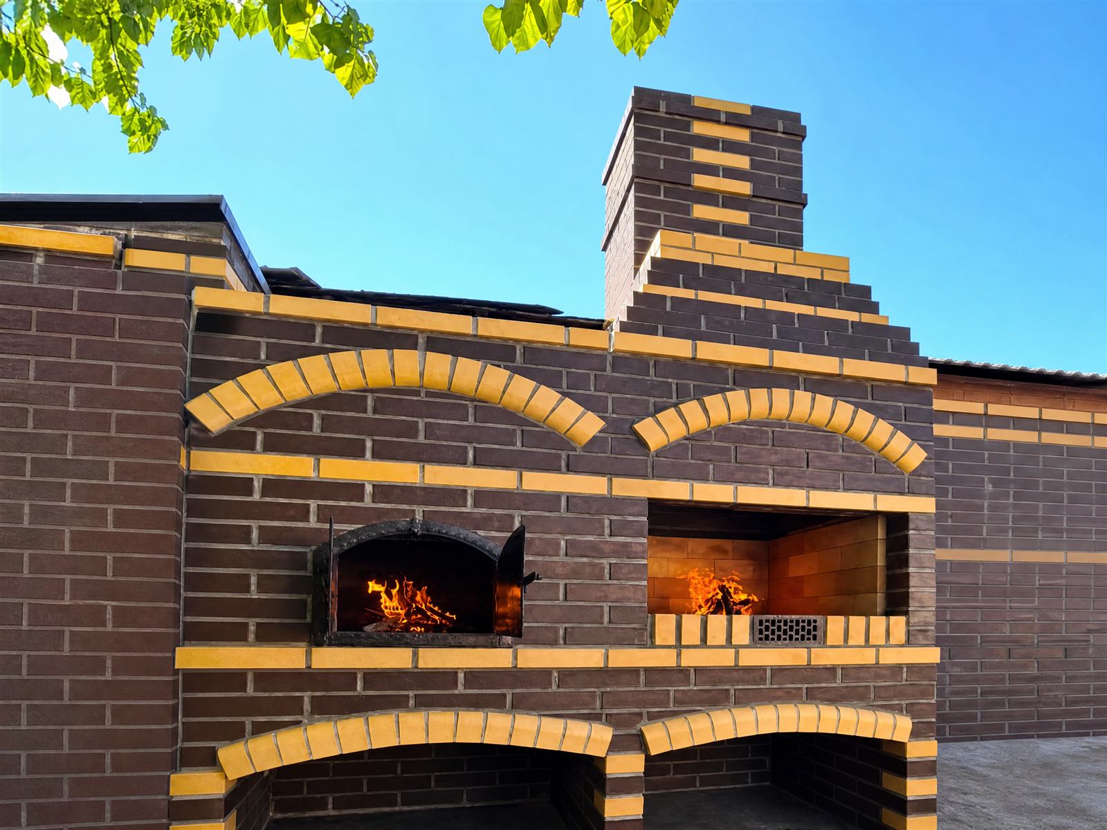 Full brick courtyard with matching wall detailing
